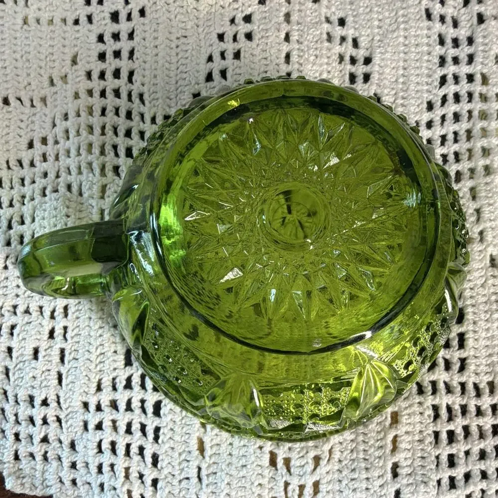 Vintage Olive Green L.E. Smith Glass Hobstar Nappy Candy Dish Scalloped Rim
